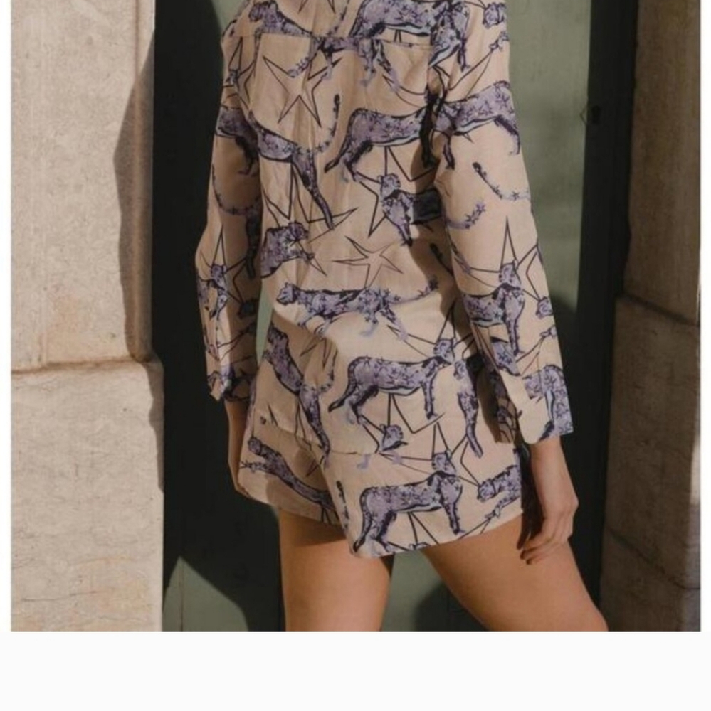 Las Surenas Leopard Stars Blue Linen/Cotton Size S New - Picture 4 of 9